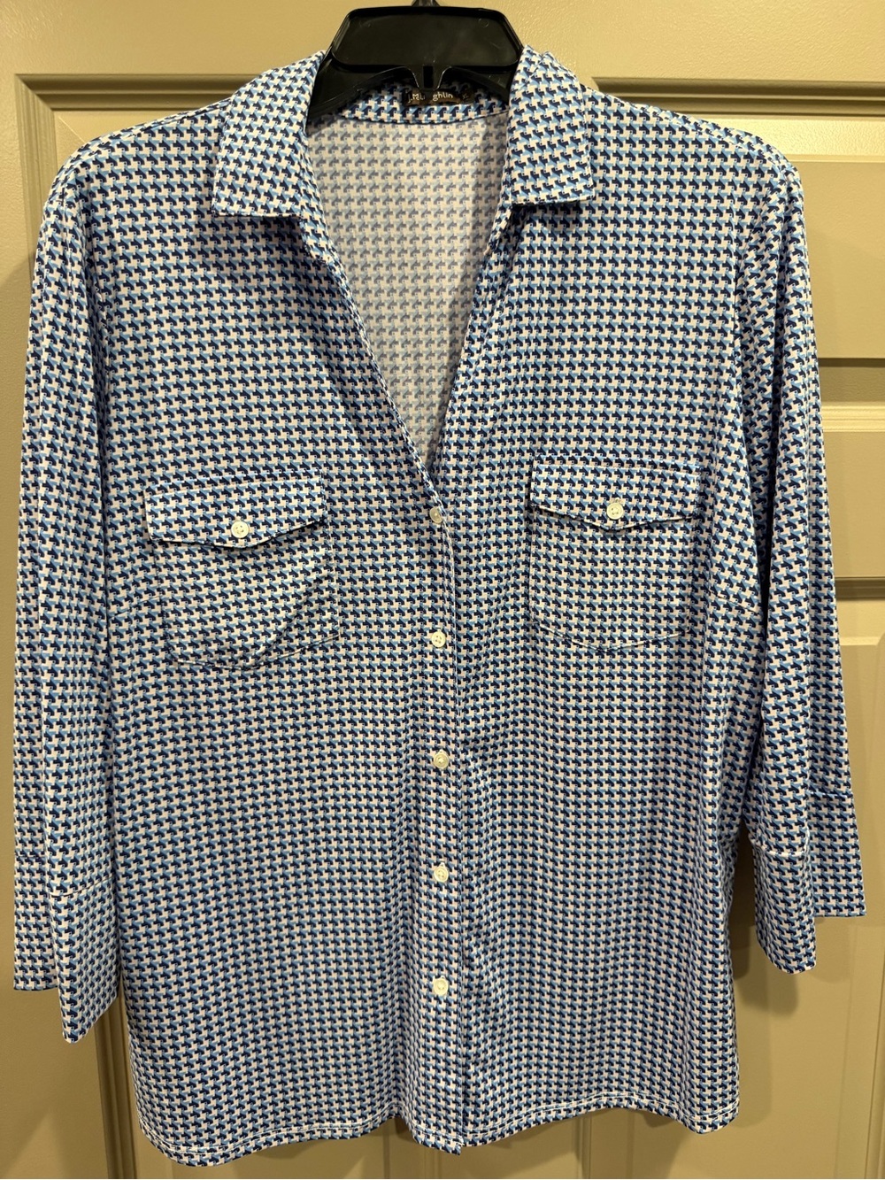J McLaughlin Blue Patterned Button-Up Shirt